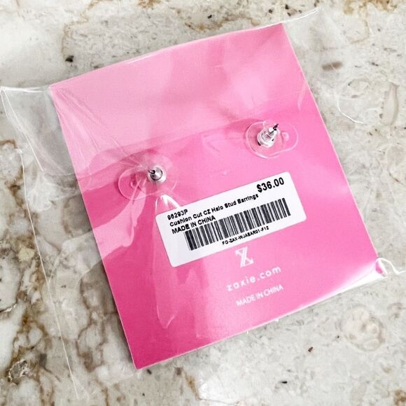 Zaxie by Stefanie Taylor Cushion Cut CZ Halo Studs - Picture 4 of 5